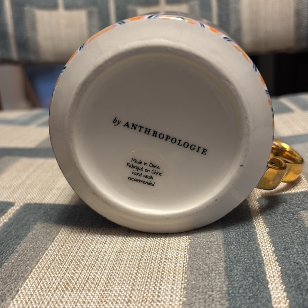 Anthropologie Chelsea Chevron Orange Blue Scalloped Gold Handle - Like New - Picture 3 of 4